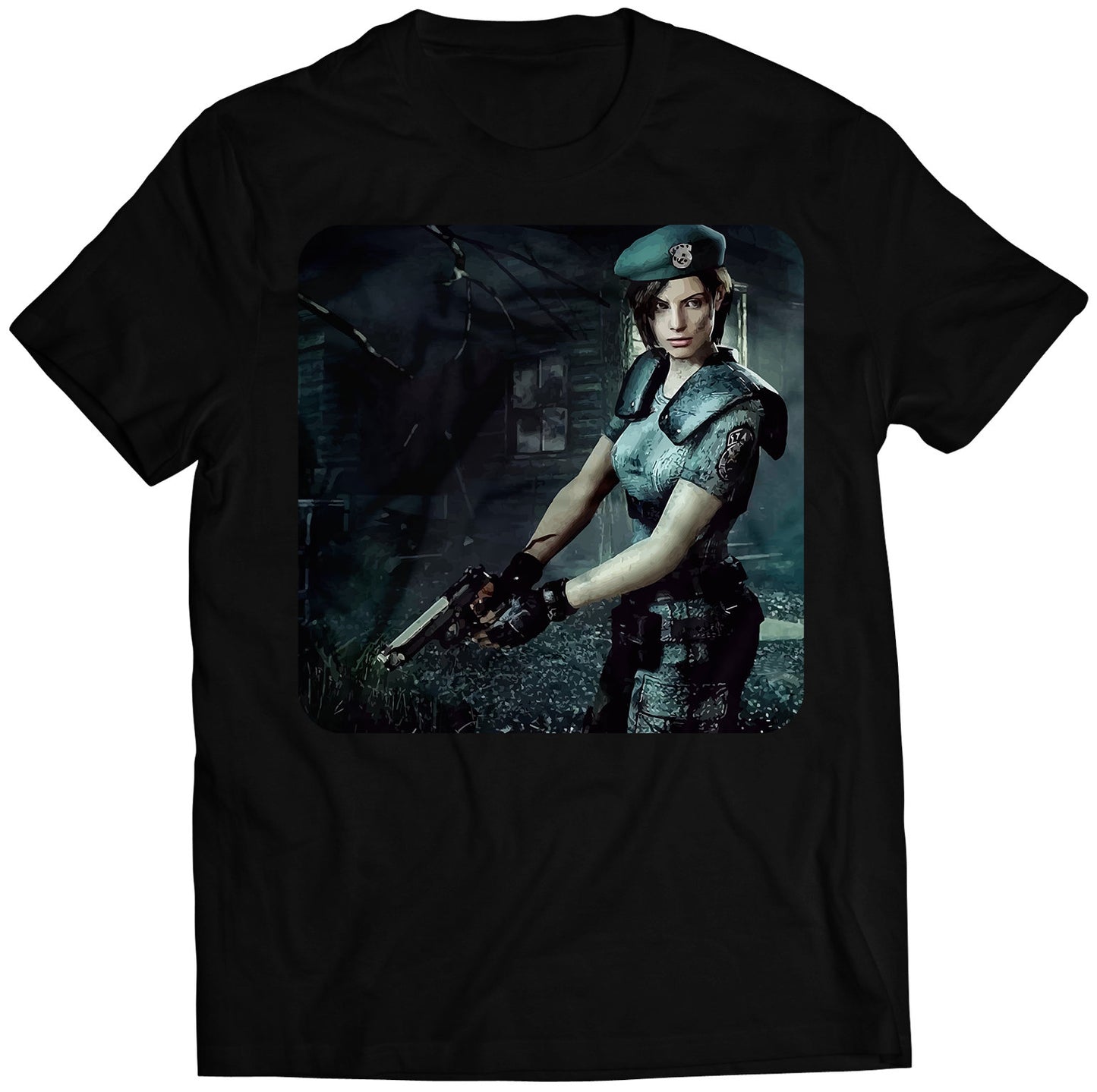 Jill Valentine With Gun Residence Evil Remake Premium Unisex T-shirt (Vectorized Design)