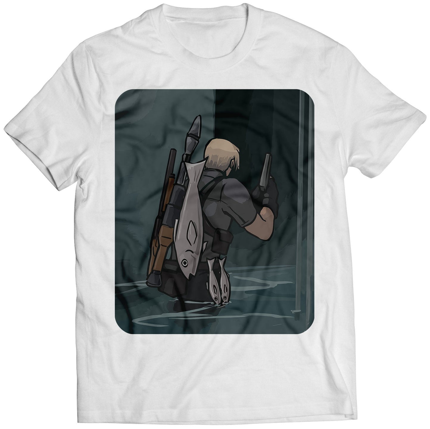 Leon Fishing Residence Evil 4 Premium Unisex T-shirt (Vectorized Design)