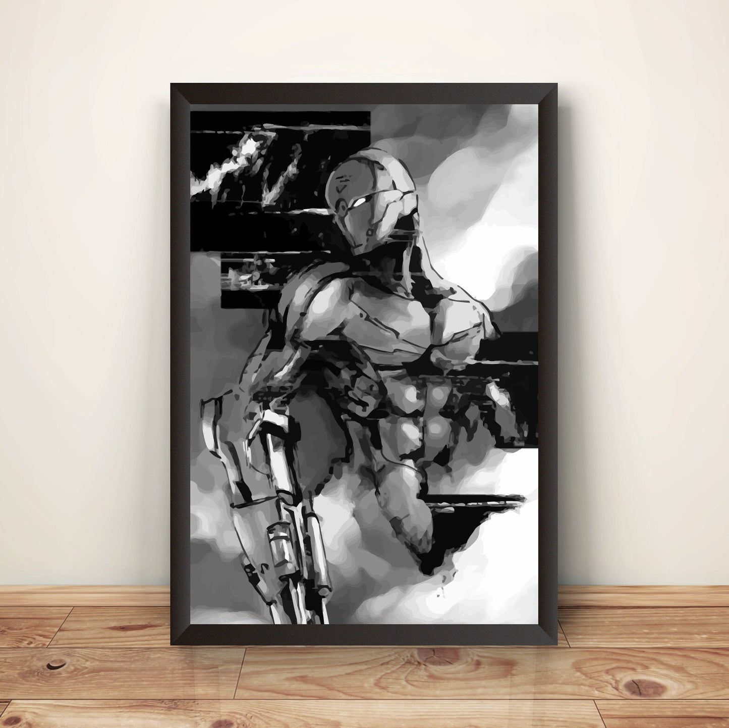Grayfox Cyborg Ninja Frank Jaeger Grayscale Premium Poster (Vectorized Design)