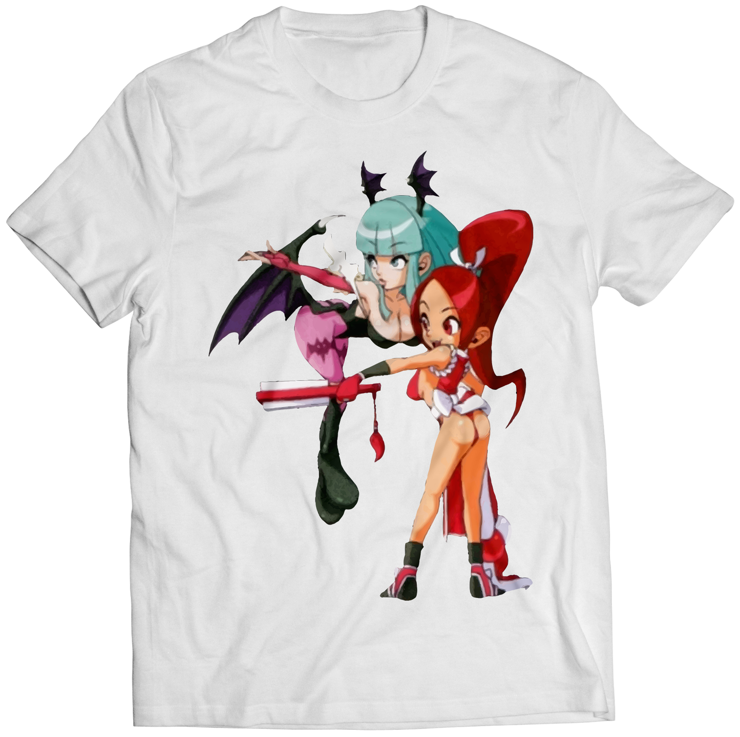 Morrigan X Mai Darkstalkers Premium Unisex T-shirt (Vectorized Design)