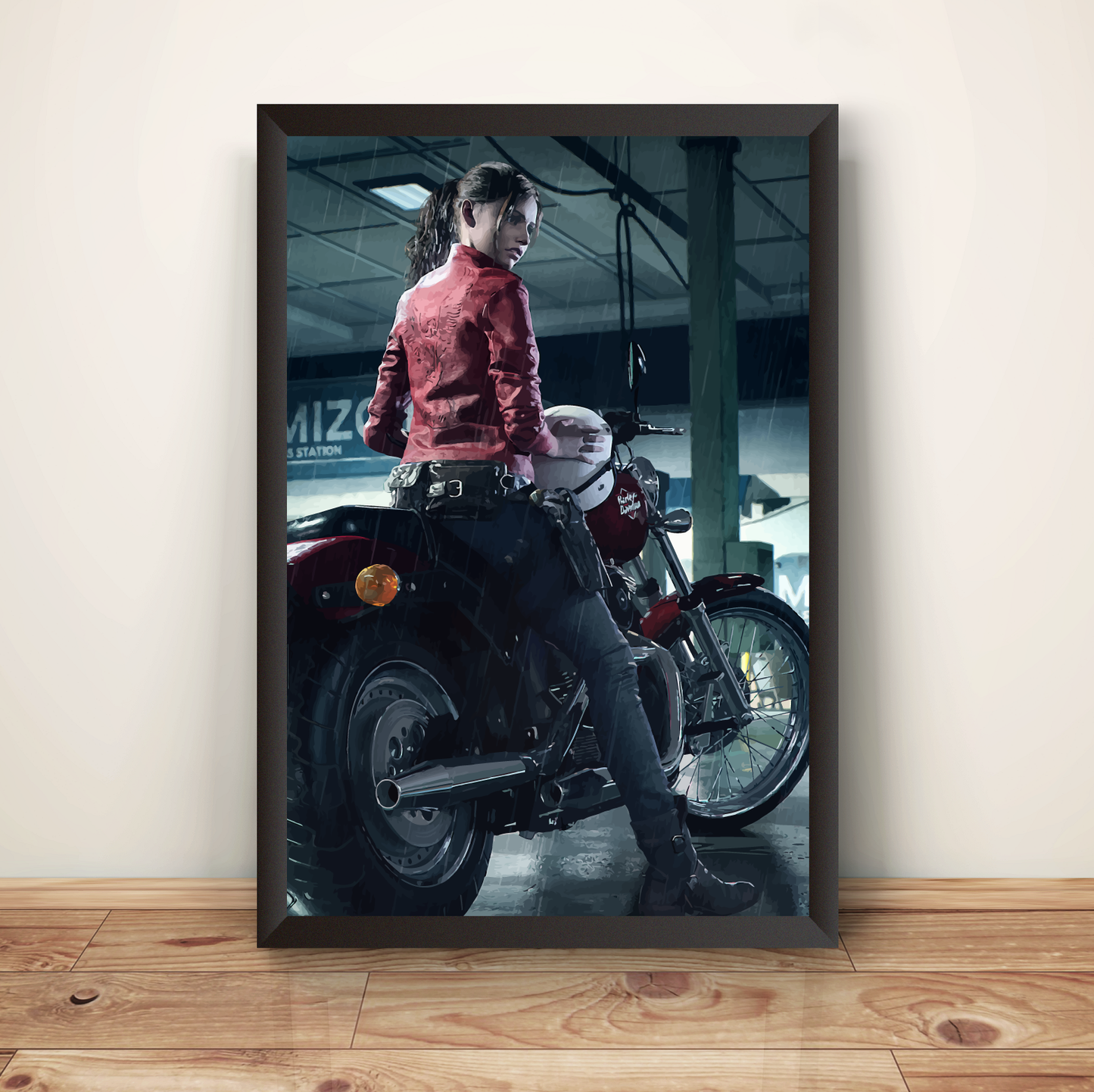 Claire On Bike Full RE2 Remake Premium Poster (Vectorized Design)