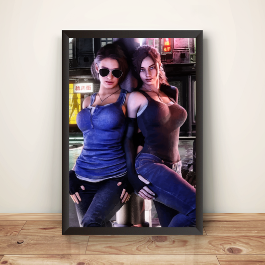 Jill Valentine X Claire Redfield Bewbs Of Rezident Evil Premium Poster (Vectorized Design)