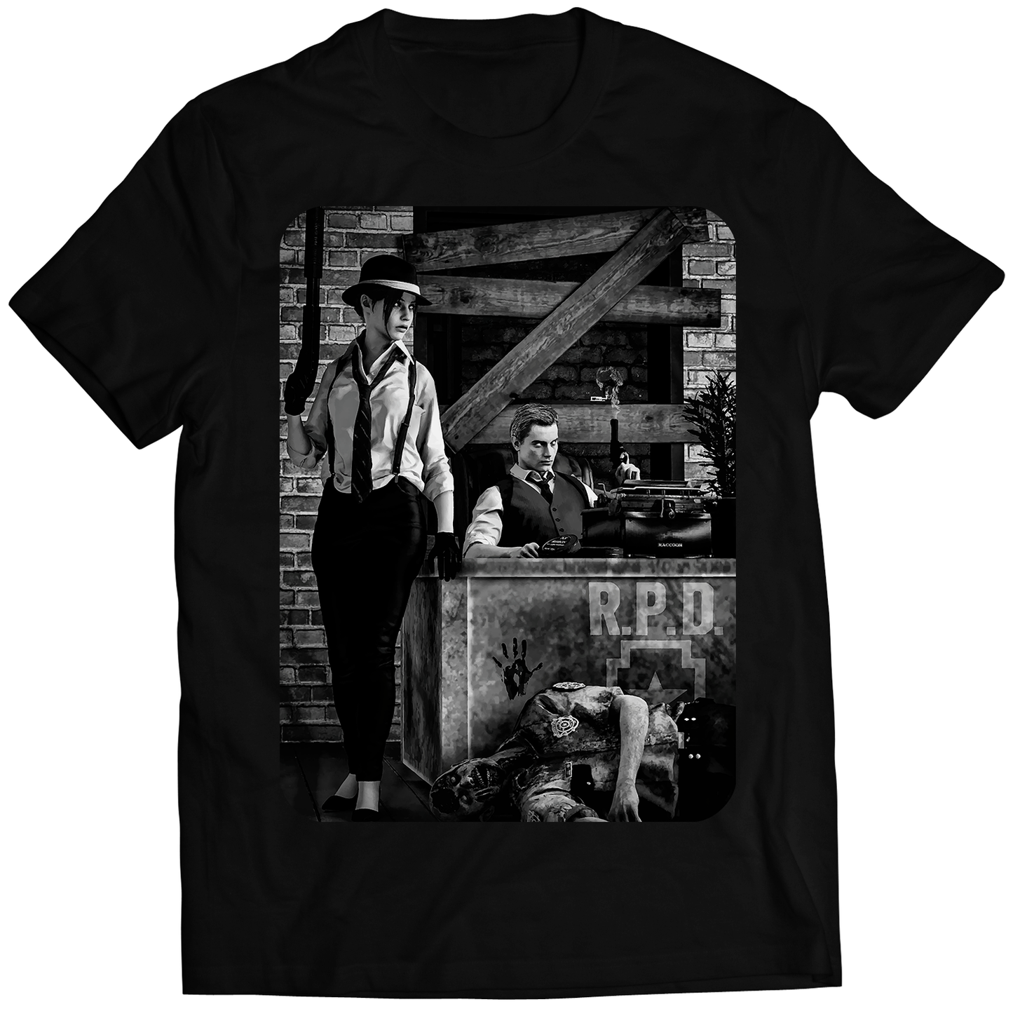 Leon S. Kennedy X Claire Redfield Noir Rezident Evil 2 RE2 Premium Unisex T-shirt (Vectorized Design)