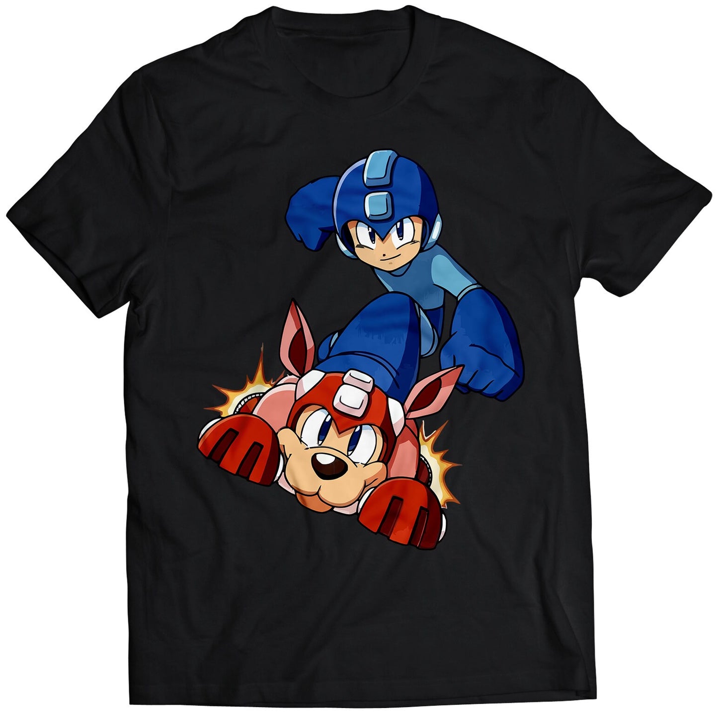 Mega Boy Rockman with Rush Premium Unisex T-shirt (Vectorized Design)