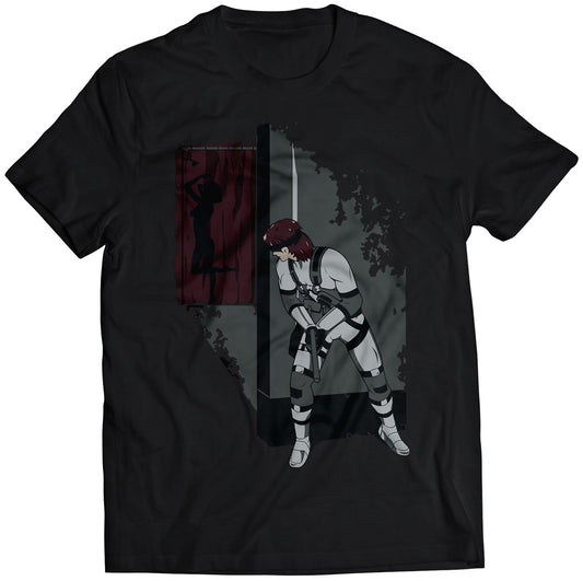 MGS 2 Sons Of Liberty Solid Snake Sneaking In Bathroom Premium Unisex T-shirt (Vectorized Design)