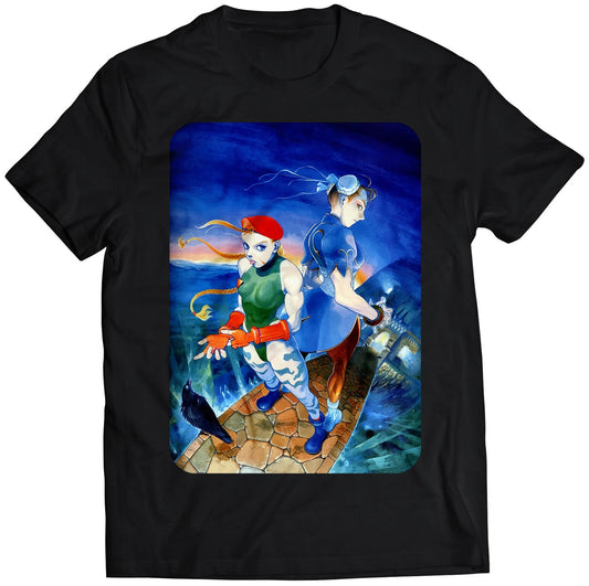 Cammy & Chun Li Super Street Fighting 2 Arcade Flyer Premium Unisex T-shirt (Vectorized Design)