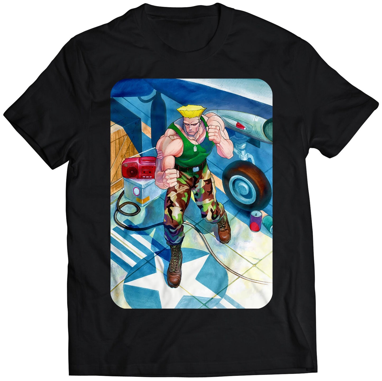 Guile In Stage Street Fighting Premium Unisex T-shirt (Vectorized Design)