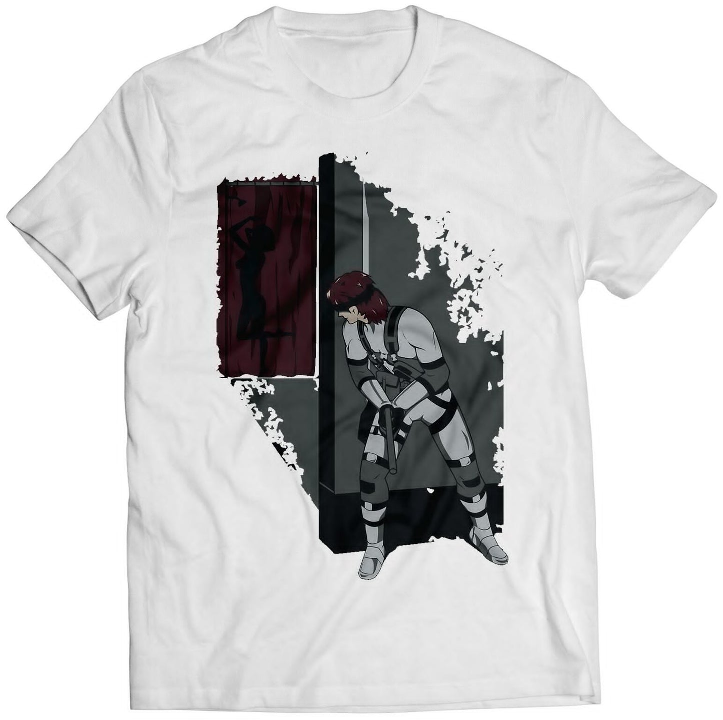 MGS 2 Sons Of Liberty Solid Snake Sneaking In Bathroom Premium Unisex T-shirt (Vectorized Design)