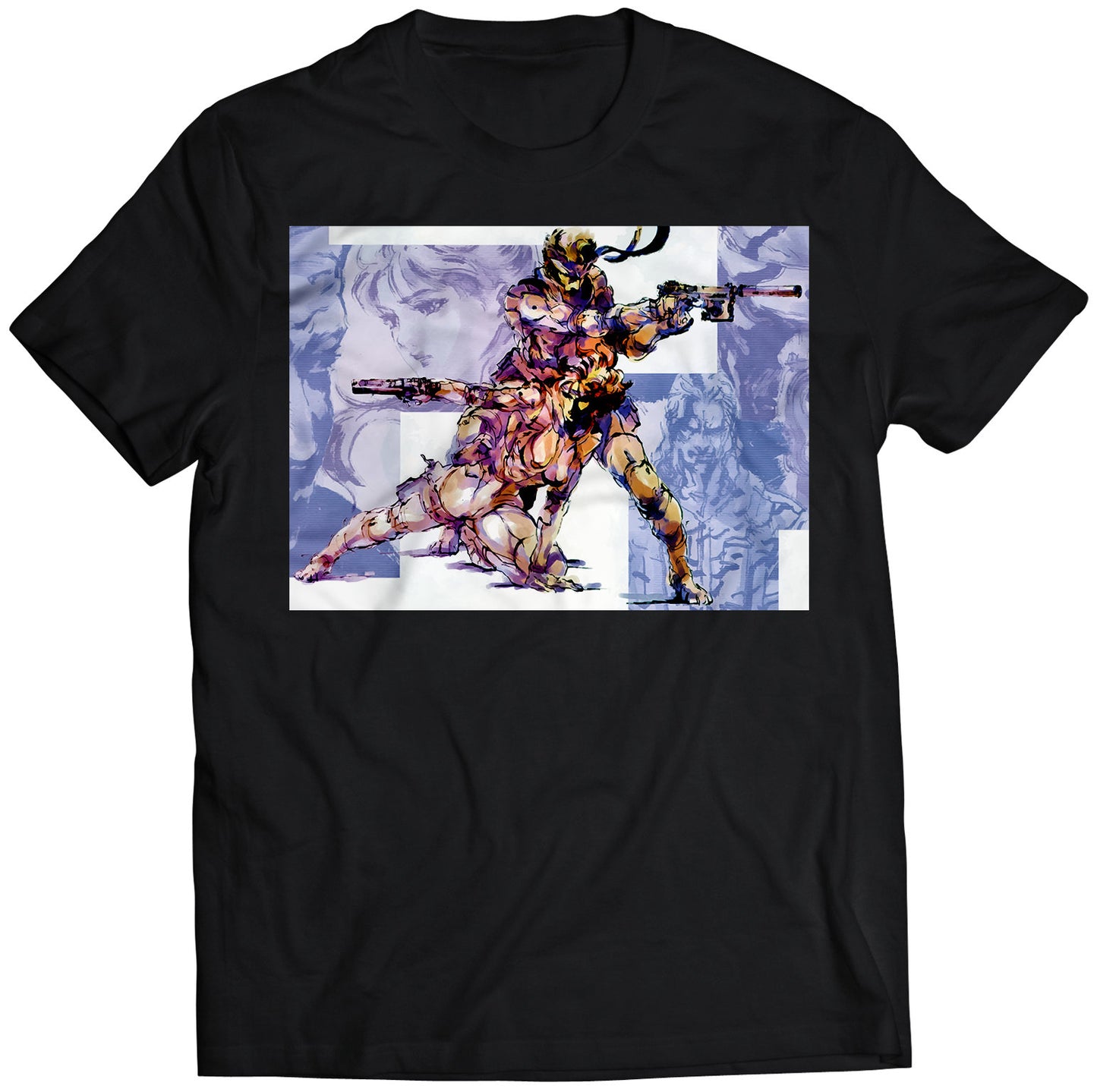 Solid Snake & Rookie Meryl Shootin MGS Premium Unisex T-shirt (Vectorized Design)