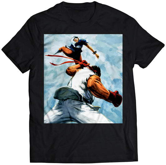 Ryu Vs Chun Li Arcade Flyer Premium Unisex T-shirt (Vectorized Design)