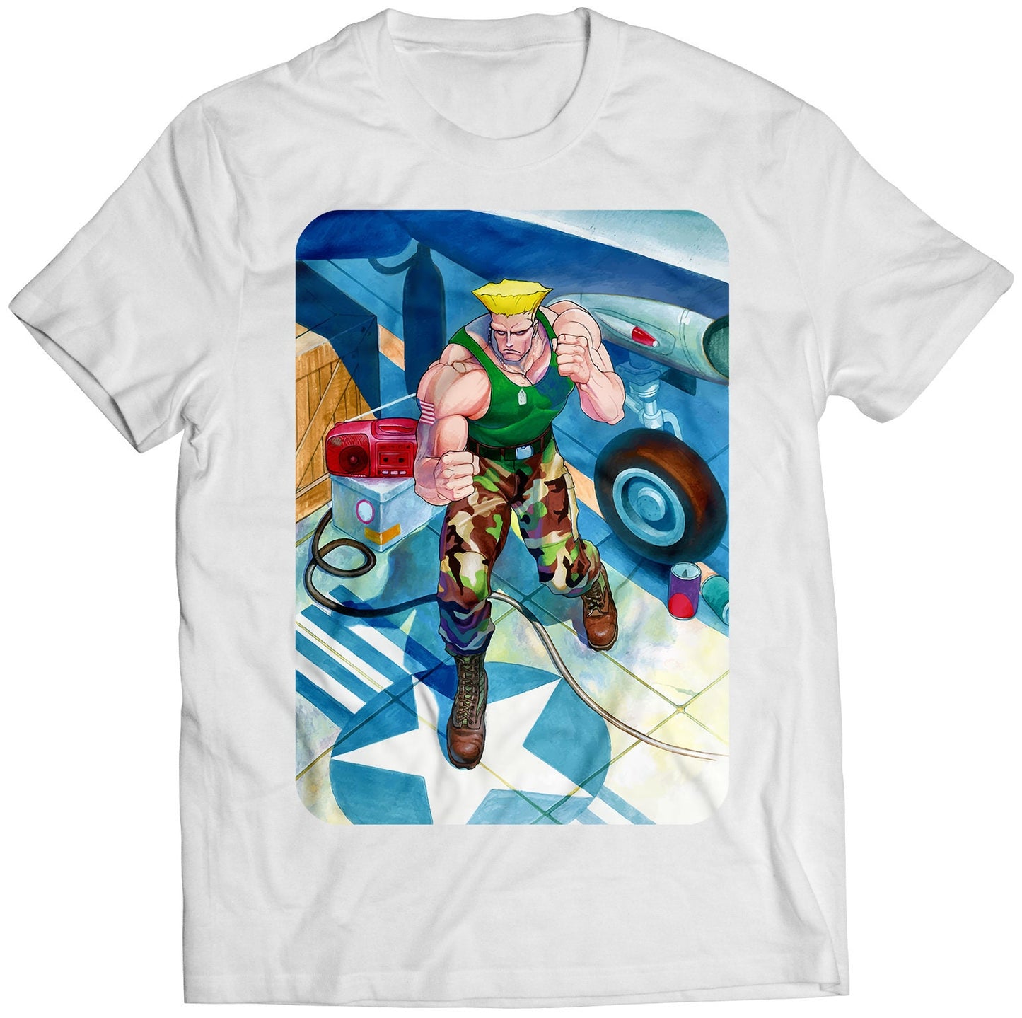 Guile In Stage Street Fighting Premium Unisex T-shirt (Vectorized Design)