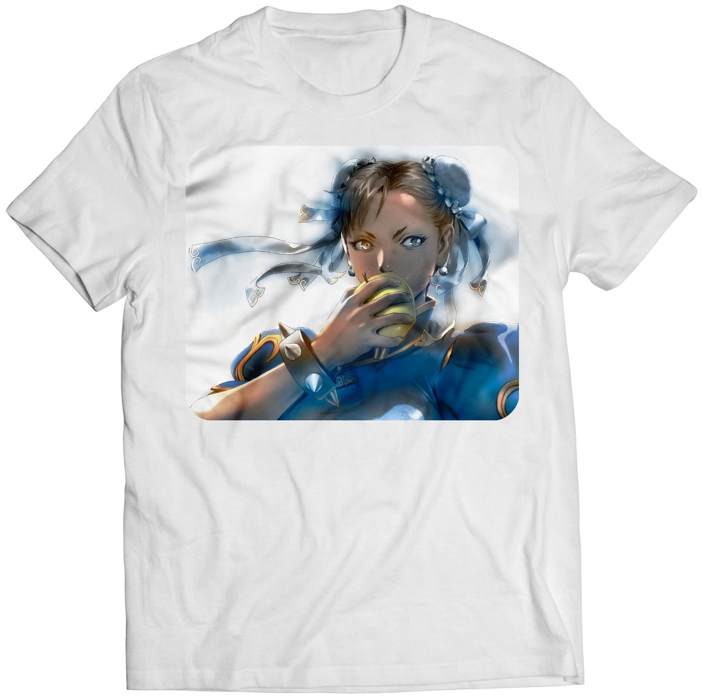 Chun Li Eating Apple Premium Unisex T-shirt (Vectorized Design)