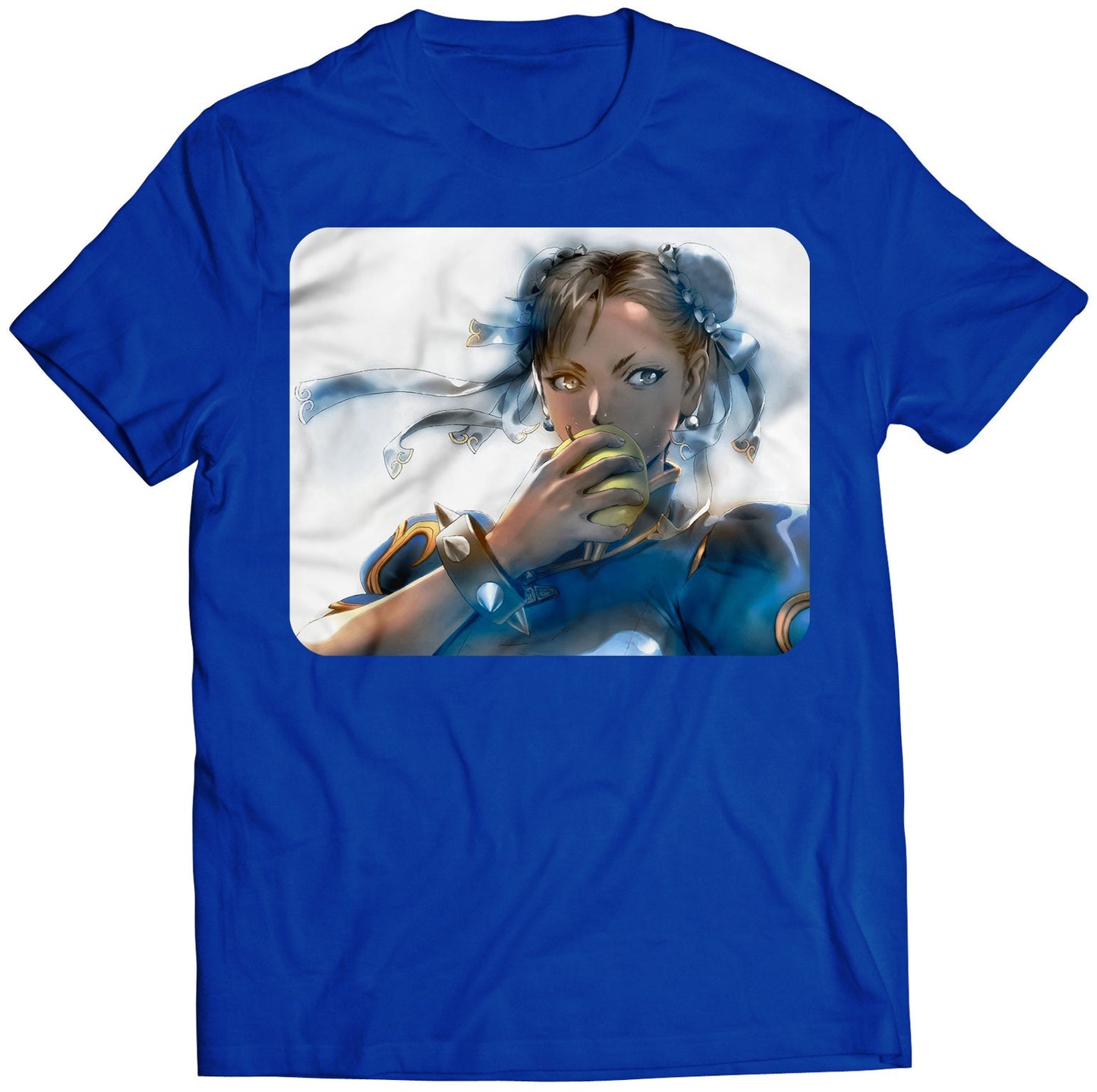 Chun Li Eating Apple Premium Unisex T-shirt (Vectorized Design)