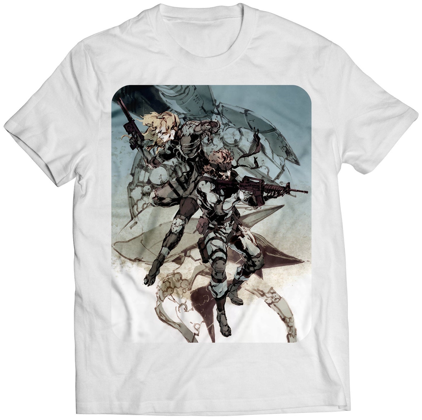 Solid Snake & Raiden Shooting MGS Sons Of Liberty Premium Unisex T-shirt (Vectorized Design)