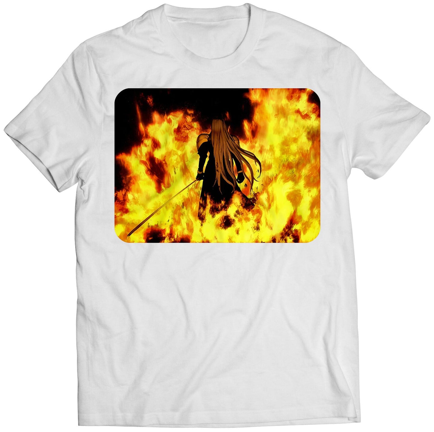 Sephiroth In Fire FF7 VII Premium Unisex T-shirt (Vectorized Design)