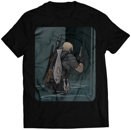 Leon Fishing Residence Evil 4 Premium Unisex T-shirt (Vectorized Design)