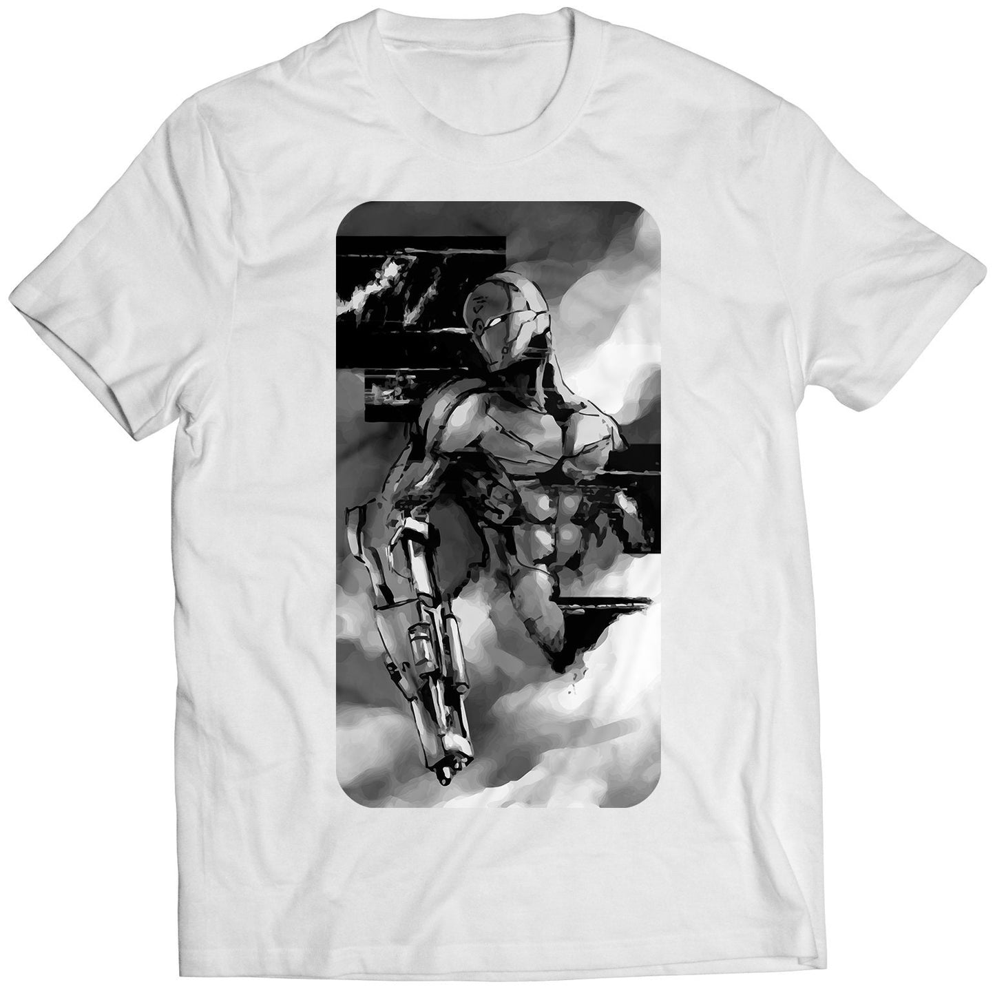 Grayfox Cyborg Ninja Frank Jaeger Grayscale Premium Unisex T-shirt (Vectorized Design)