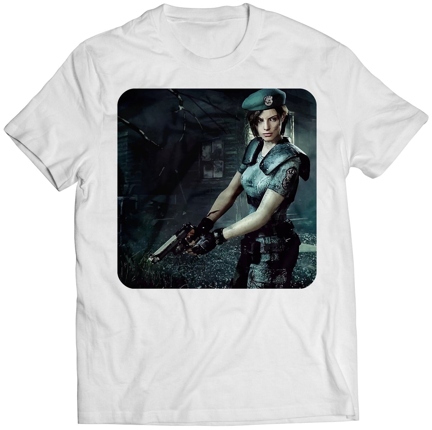Jill Valentine With Gun Residence Evil Remake Premium Unisex T-shirt (Vectorized Design)