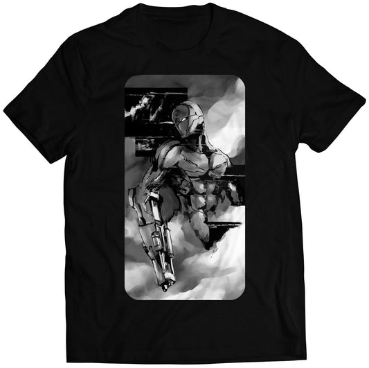 Grayfox Cyborg Ninja Frank Jaeger Grayscale Premium Unisex T-shirt (Vectorized Design)