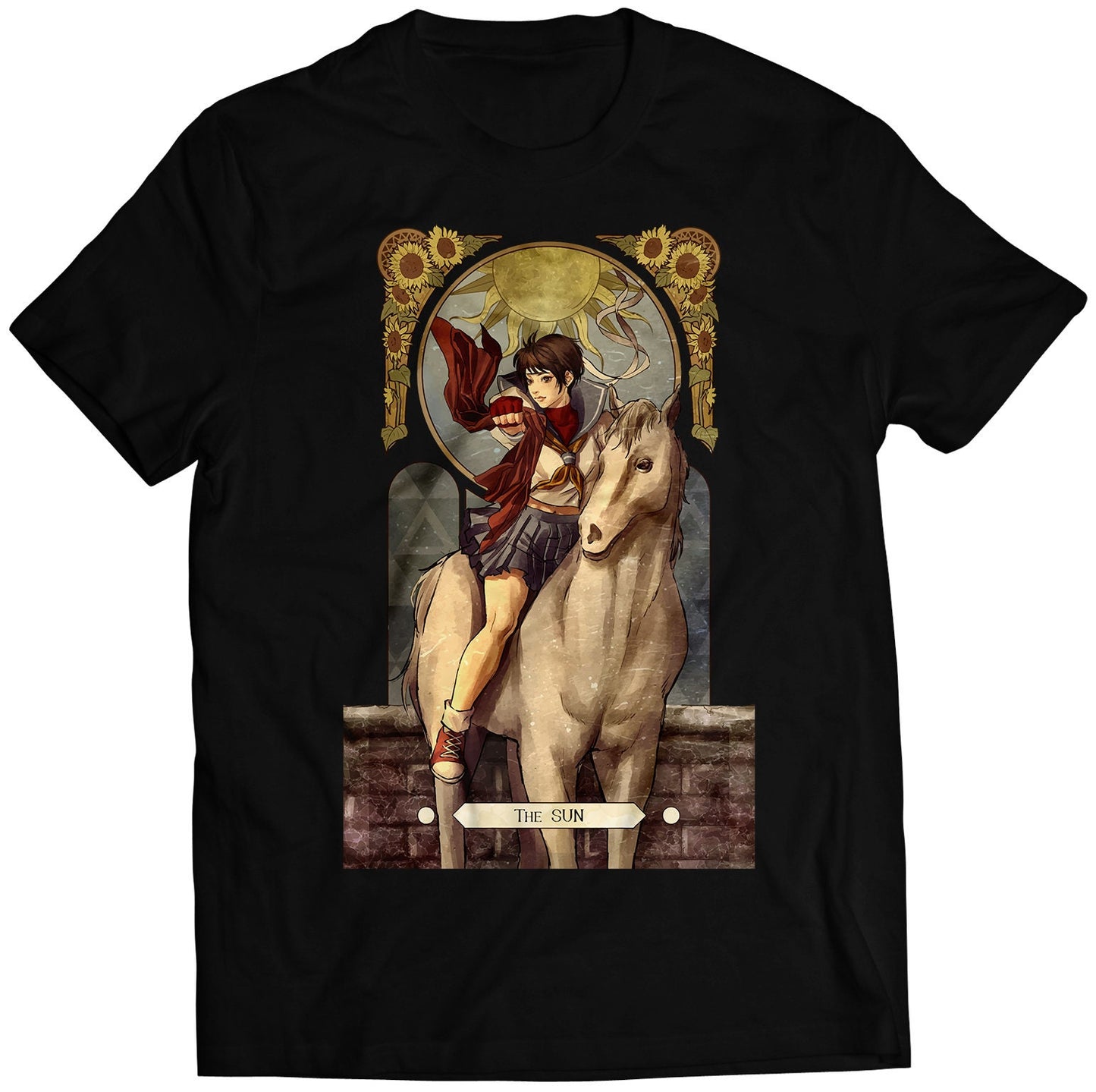 Sakura Street Fighting Tarot Card Premium Unisex T-shirt (Vectorized Design)