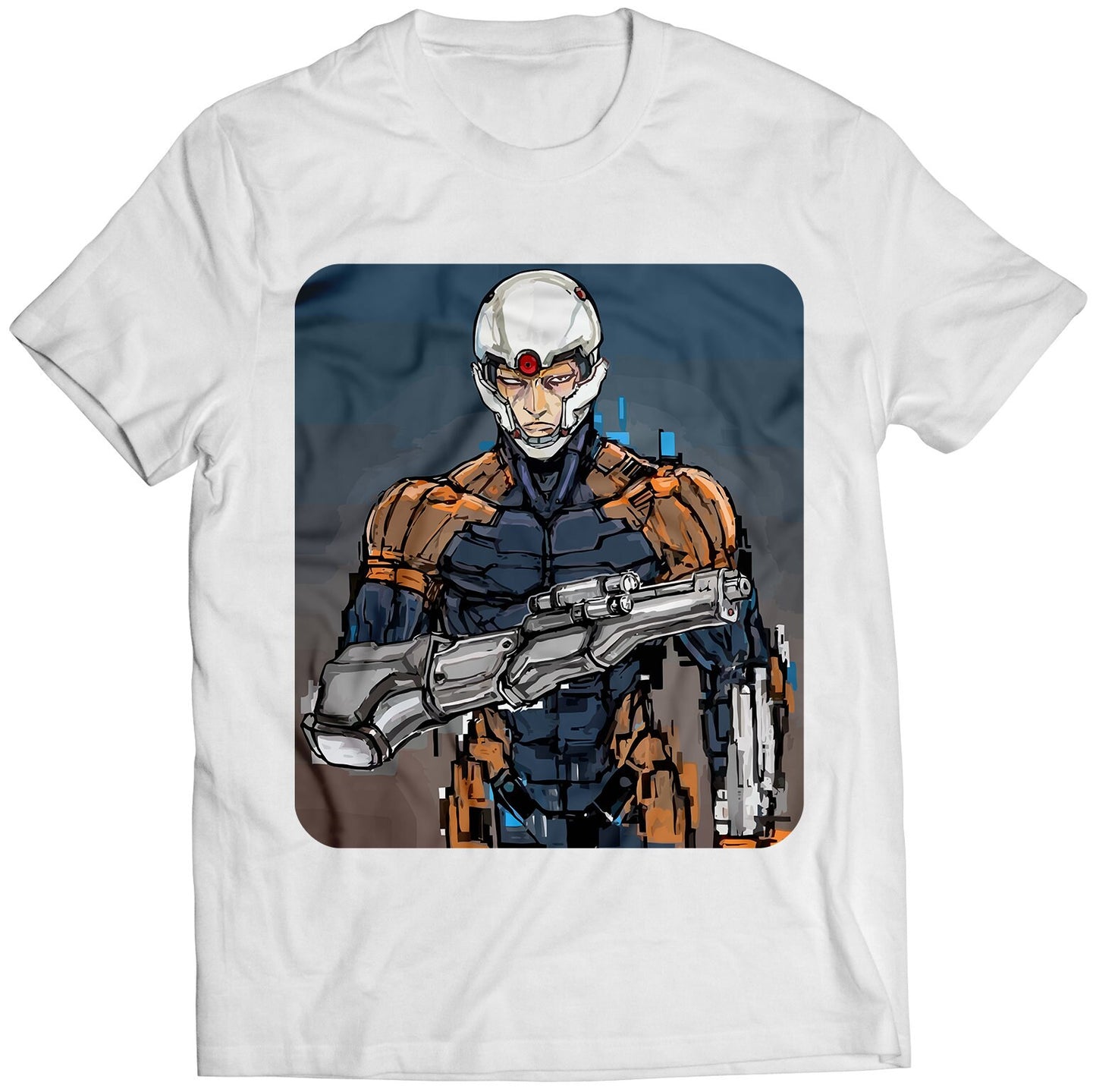 Gray Fox Cyborg Ninja Face Premium Unisex T-shirt (Vectorized Design)