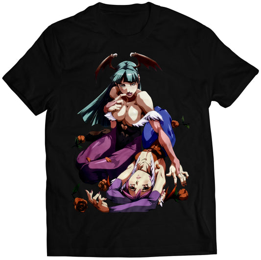 Comic Morrigan & Lilith Daarkstalkers Vampire Premium Unisex T-shirt (Vectorized Design)