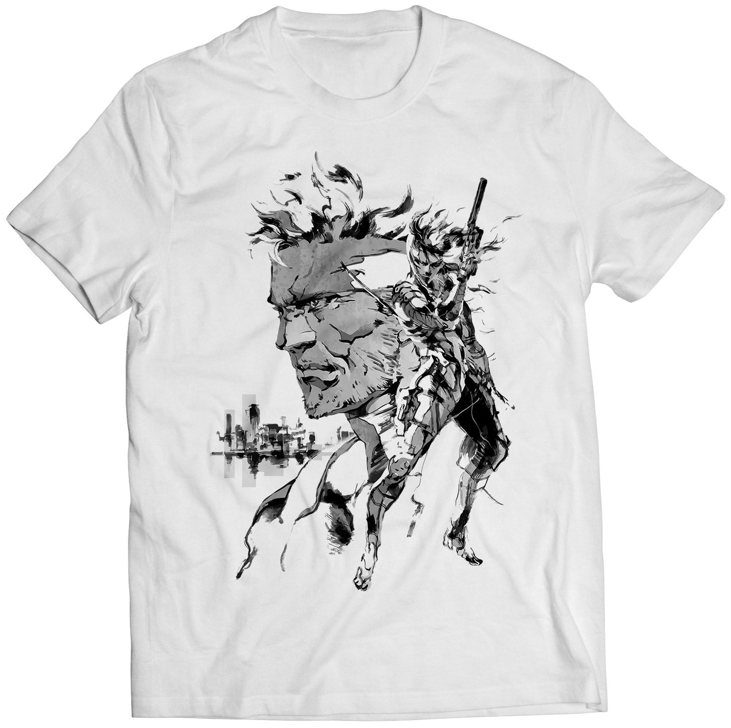 Snake & Raiden Grayscale MGS Sons Of Liberty Premium Unisex T-shirt (Vectorized Design)