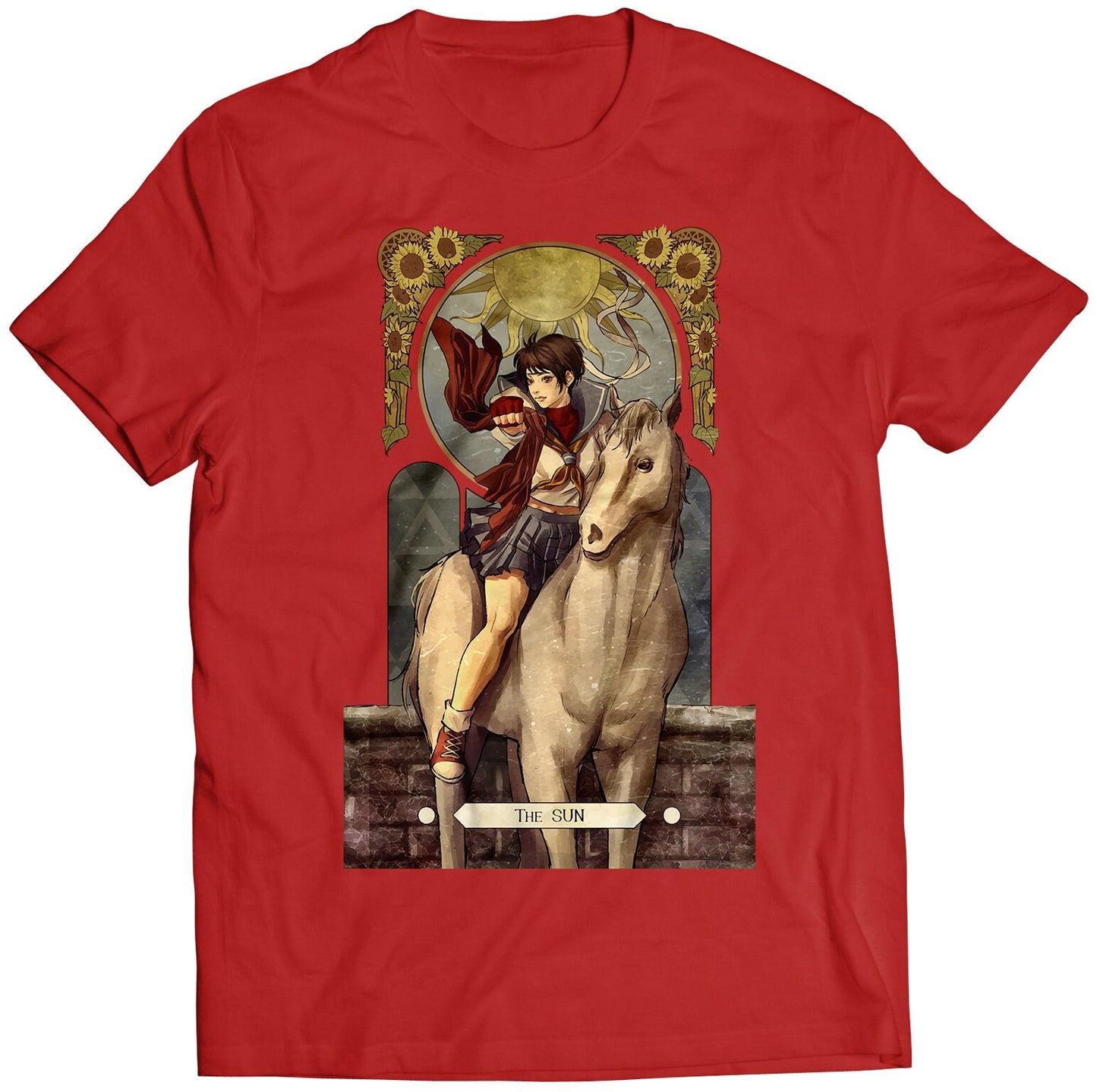 Sakura Street Fighting Tarot Card Premium Unisex T-shirt (Vectorized Design)