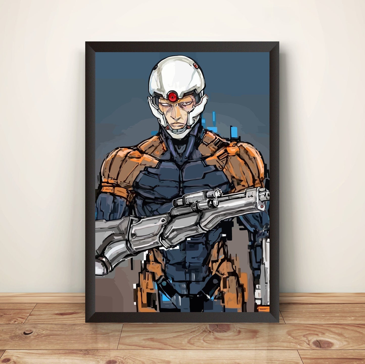 Gray Fox Cyborg Ninja Face Premium Poster (Vectorized Design)