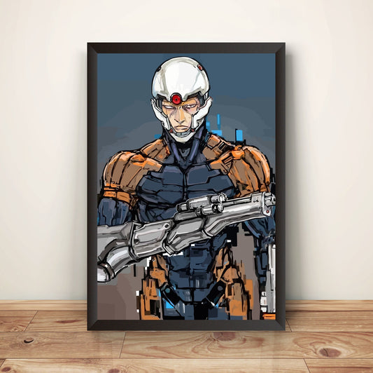 Gray Fox Cyborg Ninja Face Premium Poster (Vectorized Design)