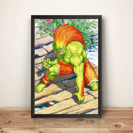 Blanka In Stage Street Fighting Premium Poster (Vectorized Design)