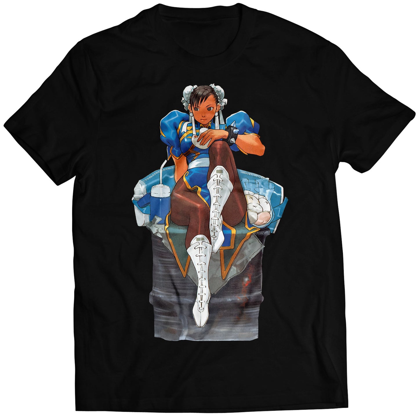 Chun Li Eating Dumplings Premium Unisex T-shirt (Vectorized Design)