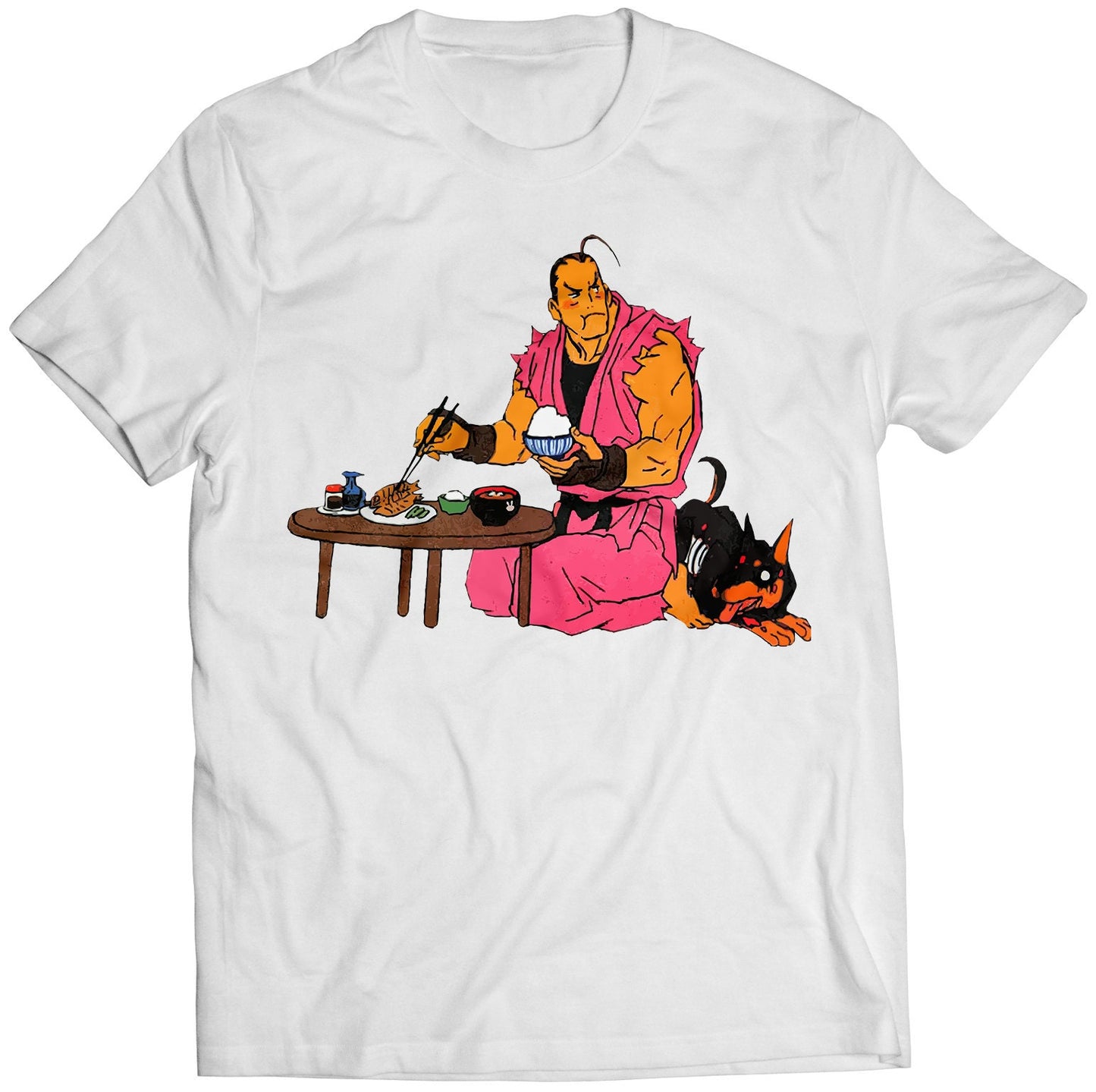 Dan Hibiki Lunch With Zombie Dog Premium Unisex T-shirt (Vectorized Design)