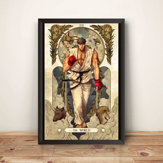 Ryu Street Fighting Tarot Card Premium Poster (Vectorized Design)