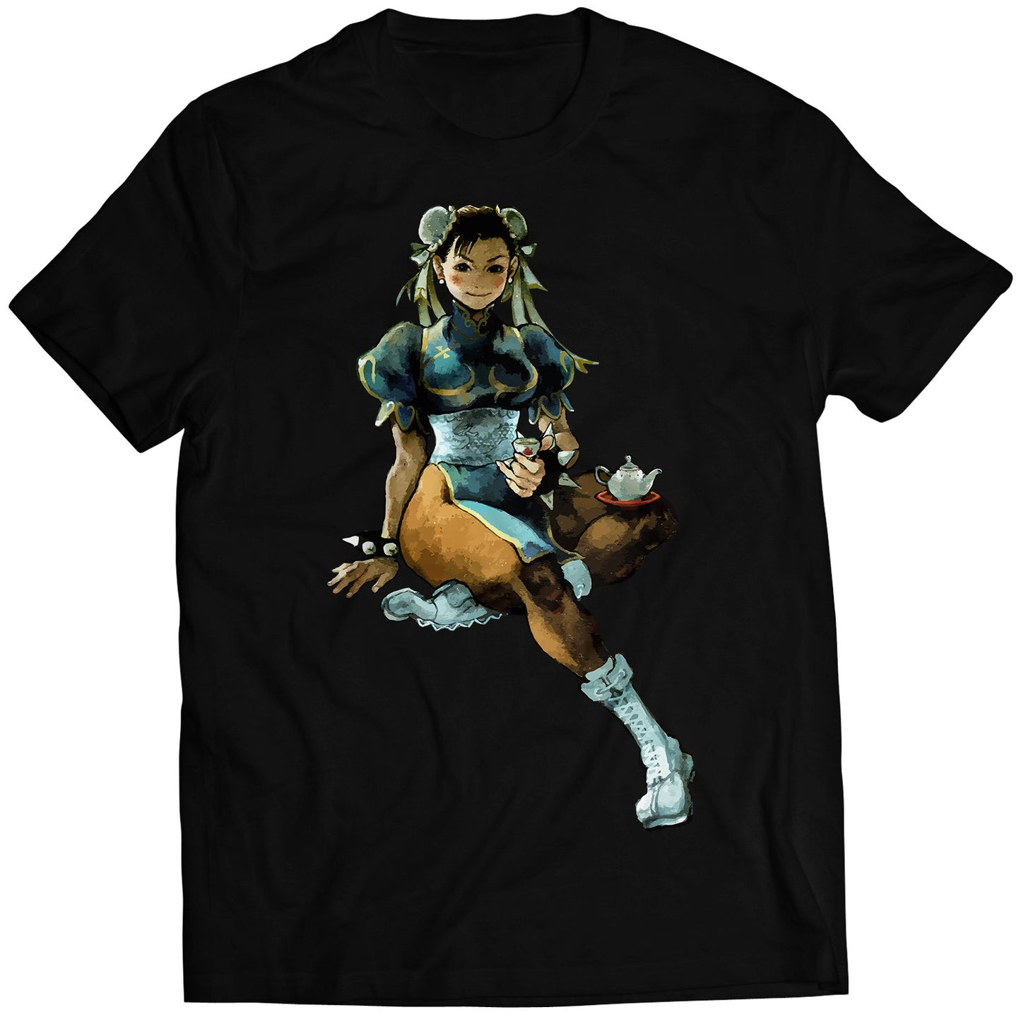 Chun Li Having Tea Premium Unisex T-shirt (Vectorized Design)