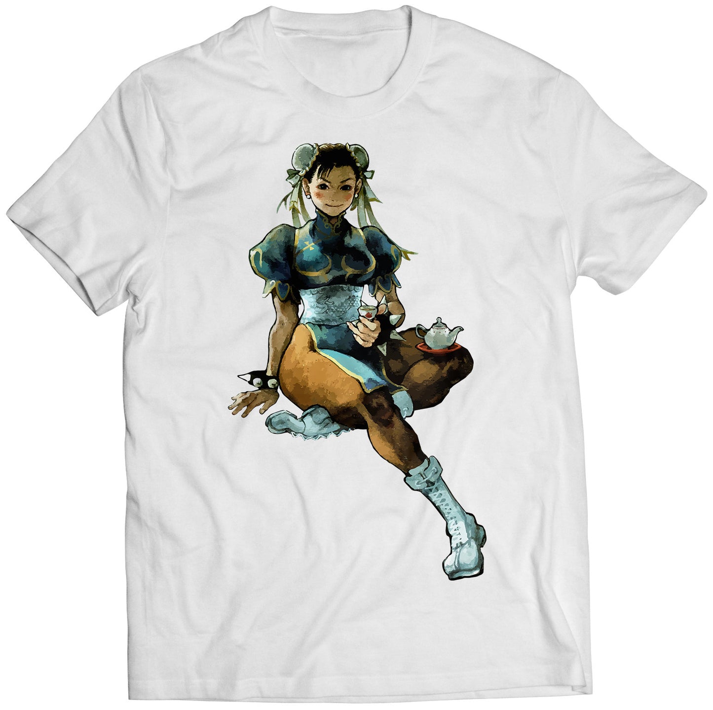 Chun Li Having Tea Premium Unisex T-shirt (Vectorized Design)