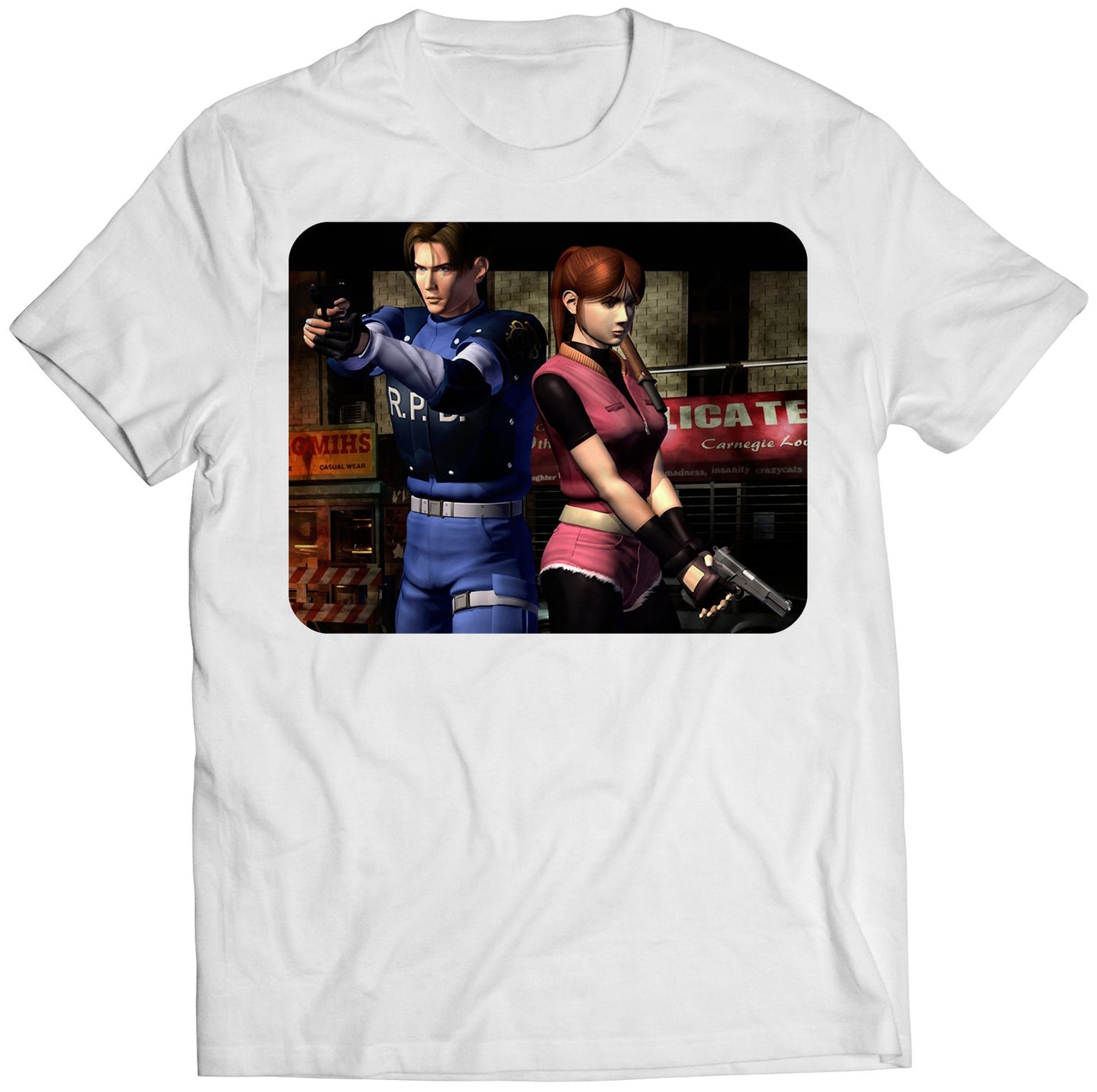 Original Leon & Claire Residence Evil 2 Biohazard Premium Unisex T-shirt (Vectorized Design)