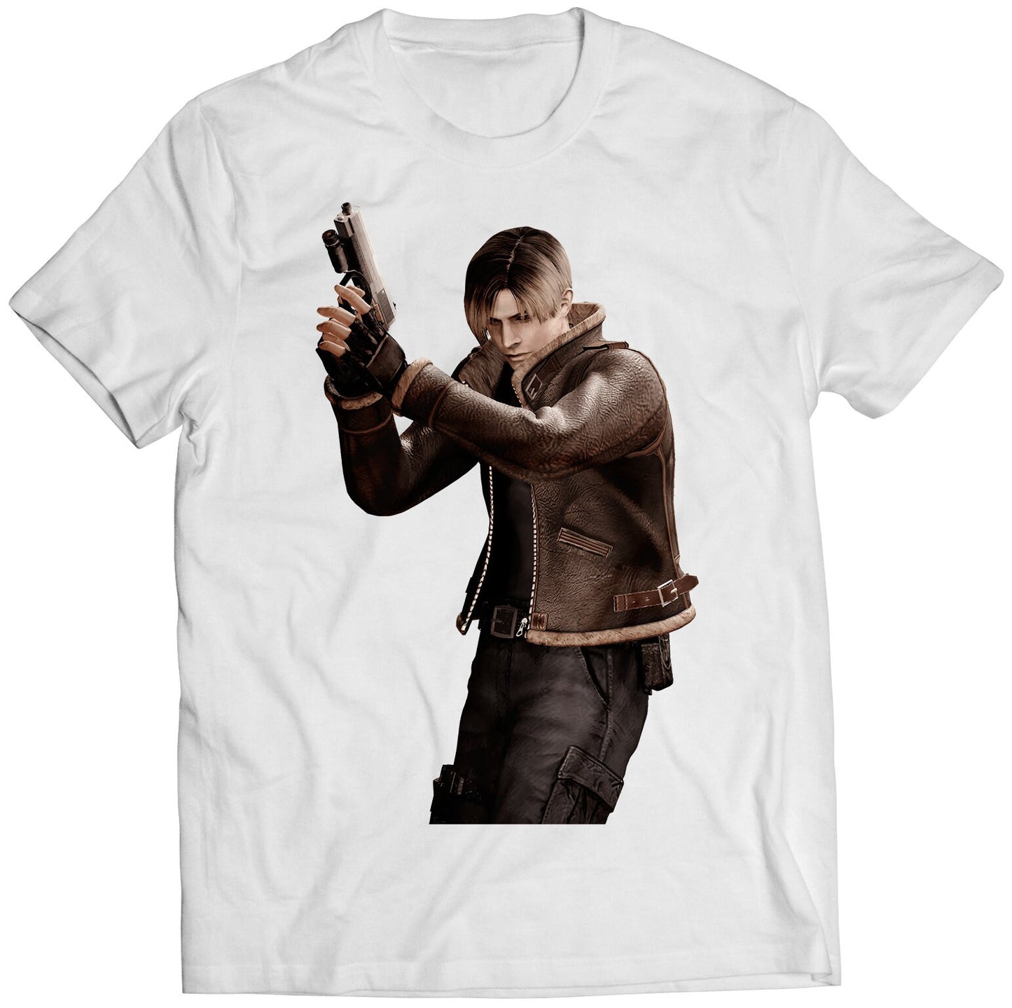 Leon Kennedy With HG Biohazard IV Residence Evil 4 Premium Unisex T-shirt (Vectorized Design)