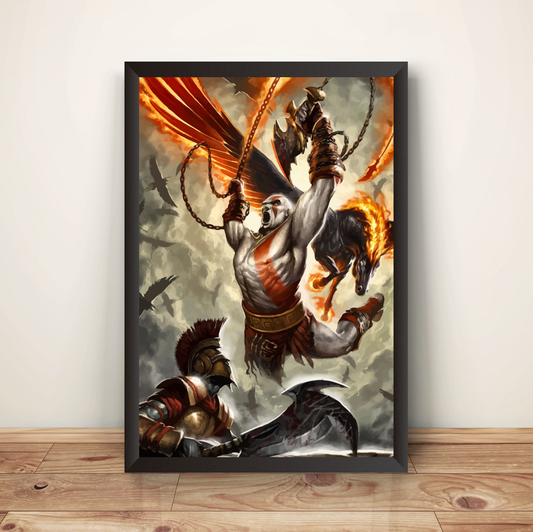 Kratos Aerial Battle GOW2 Premium Poster (Vectorized Design)