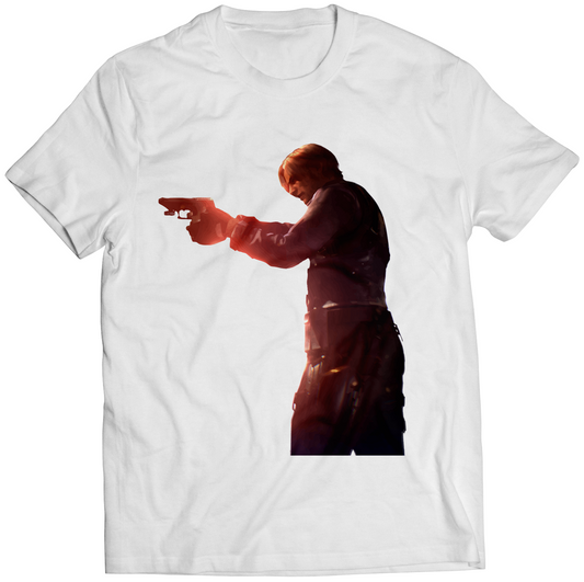 Leon Pointing Gun RE6 Premium Unisex T-shirt (Vectorized Design)