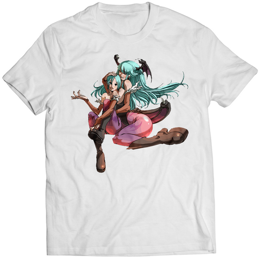 Morrigan & Lilith Rare Darkstalkers Vampire Savior Premium Unisex T-shirt (Vectorized Design)
